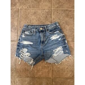 American Eagle Comfort Stretch Waistband 00 Blue Jean Denim 90s Boyfriend Shorts